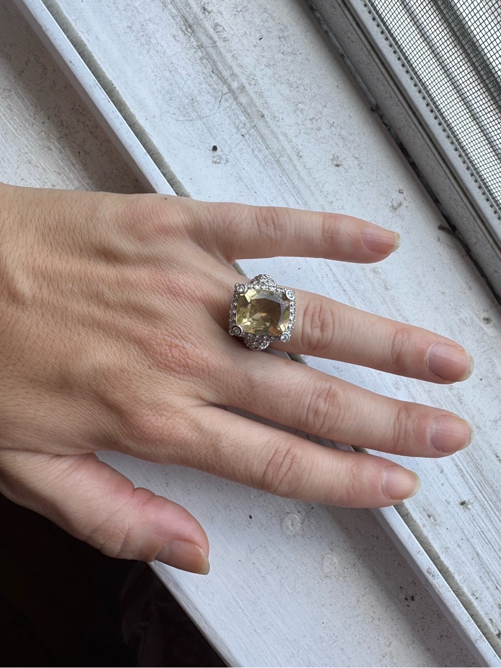 Judith Ripka Sterling silver yellow stone cz ring